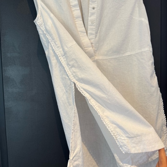 Camber & Grace White Collard Linen Blend Sleeveless Shirt Top w Side Slit - Picture 4 of 5